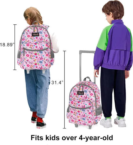 Vista 6 de Mochila rodante de 18 pulgadas con ruedas de doble asa laptop para niños y niñas viajes escuela niños equipaje para niños pequeños rosado Cat Pink
