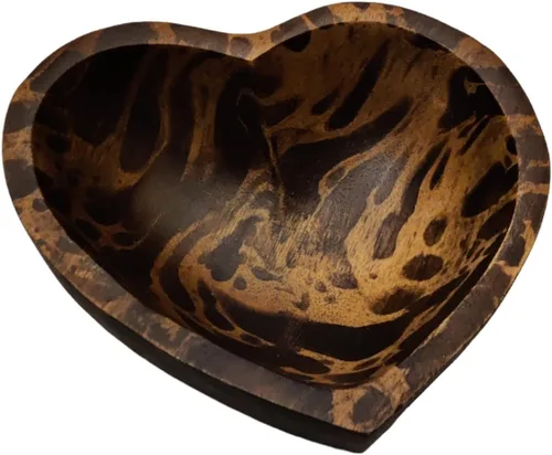 Vista 13 de WitnyStore Cuenco en forma de corazón de 6 pulgadas, funcional y coleccionable, cuenco de madera hecho a mano para servir frutos secos, postres