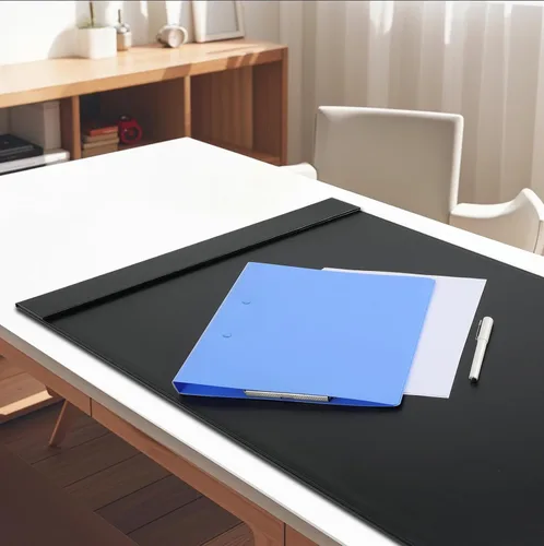 Vista 3 de Protector de escritorio de cuero de 30 x 18 pulgadas con rieles laterales para escritura, protector de escritorio ejecutivo para oficina, hogar