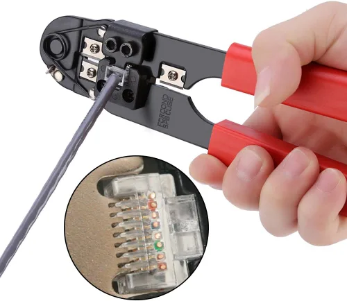 Vista 5 de Herramienta de crimpado de red, crimpadora modular, kit de herramientas de alambre de red de alta seguridad, cables de red de corte y tira El mejor
