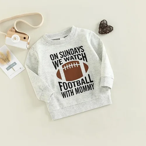Vista 3 de Chloefairy Sudadera para bebé niño y niña los domingos con texto en inglés We Watch Football with Daddy, camiseta para mamá, camiseta de otoño