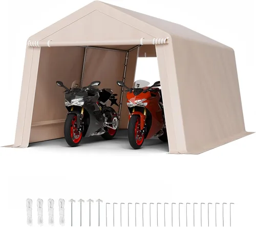 Vista 140 de VEVOR Cobertizo Tienda de Almacenamiento Exterior Portátil Resistente de 6 x 8 x 7 pies, Refugio de Cochera Garaje Impermeable con Puerta Enrollable