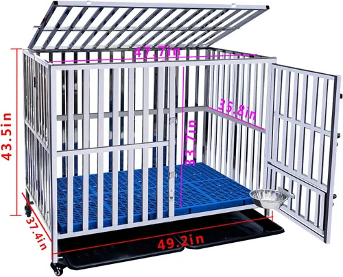 Vista 7 de Jaula para perros de 48, 49, 50 pulgadas, plegable, de acero inoxidable, resistente, jaula de metal para perros, para perros grandes, medianos