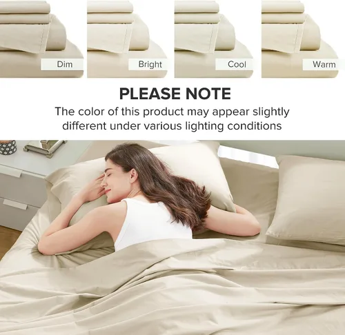 Vista 10 de Comfort Spaces Sábanas 100% algodón tamaño King, transpirables y ultra suaves, sábanas de algodón naturalmente fresco con bolsillo elástico de 14