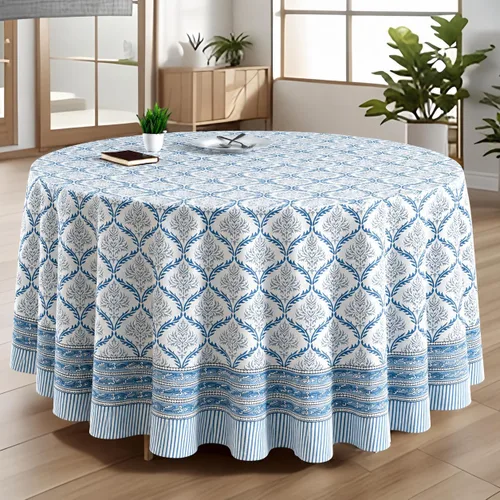 Vista 16 de CPC Mantel redondo - Mantel de algodón con estampado de bloques indios - Mantel de algodón impreso a mano y lavable - Primavera/Verano, mantel