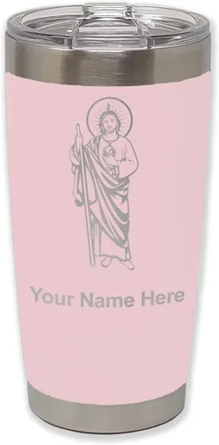 Vista 15 de LaserGram Vaso aislado al vacío de 20 onzas, Saint Jude, grabado personalizado incluido (negro)