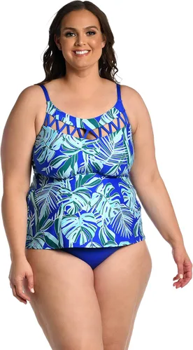 Vista 12 de Top de traje de baño tankini de cuello alto Negro/ Palmas flotantes