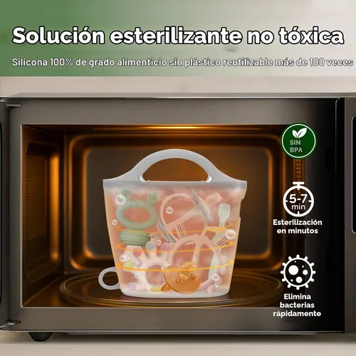 Vista 2 de Bolsa de vaporización y esterilización de microondas de silicona Haakaa para viajes, bolsas de vaporización de silicona reutilizables de 30oz/900ml