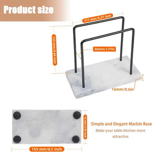 Vista 3 de Servilletero de mármol, almacenamiento de servilletas de metal negro, moderno servilletero vertical para mesa, servilleteros de cóctel para comedor