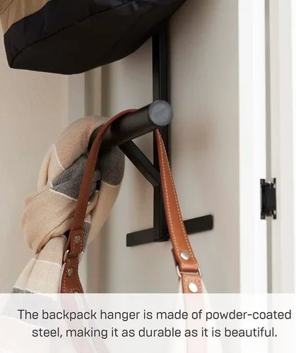 Vista 4 de YAMAZAKI Home Tower Colgador de Mochila Sobre la Puerta para Armario o Dormitorio, Estante de Almacenamiento de Metal de Dos Niveles para Mochilas