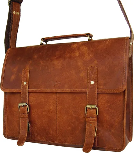 Vista 5 de Leftover Studio - Bolso bandolera para ordenador portátil de piel con aspecto retro, marrón
