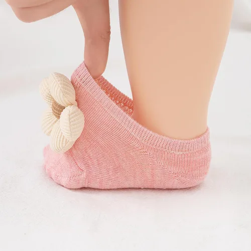 Vista 3 de VWU Calcetines para bebé con agarres, para bebés, niñas y niños, corte bajo, antideslizantes, de algodón, lindas, flores, 0-24 meses