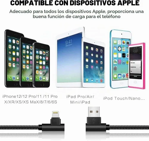 Vista 7 de Paquete de 5 cables para iPhone (3/3/6/6/10 pies) con certificación MFI