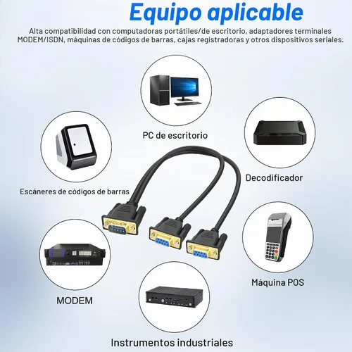 Vista 7 de MEIRIYFA DB9 - Cable adaptador divisor en Y DB 9 pines, 1 macho a 2 hembras, cable de extensión RS232, cable recto a través del puerto serie D-Sub