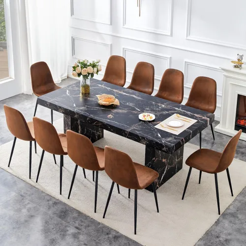 Vista 52 de gopop Mesa de comedor de mármol de 63 pulgadas, tablero de mesa de comedor MDF con patrón de mármol y base para cocina y comedor.