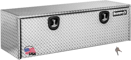 Vista 8 de Buyers Products 1705148 - Caja de camión de aluminio diamantado para debajo de la carrocería con pestillo de mango en T, 14 x 12 x 16 pulgadas