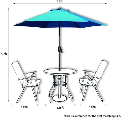 Vista 5 de ABBLE Sombrilla de patio al aire libre de 7.5 pies con manivela, resistente a la intemperie, sombrilla de protección UV, duradera, 6 varillas de Agua