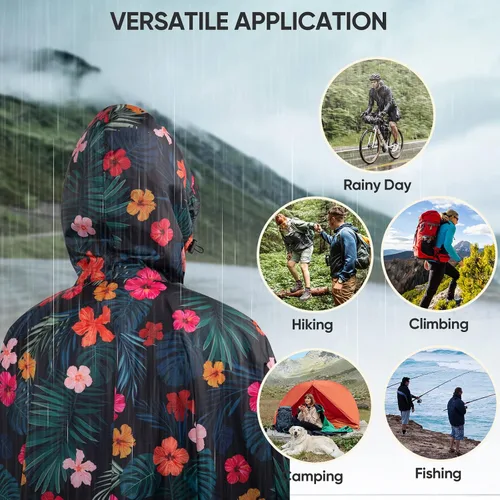 Vista 6 de PTEROMY Poncho de lluvia para adultos con capucha y cremallera de 14, abrigos de lluvia ligeros para mujeres y hombres, artículos esenciales