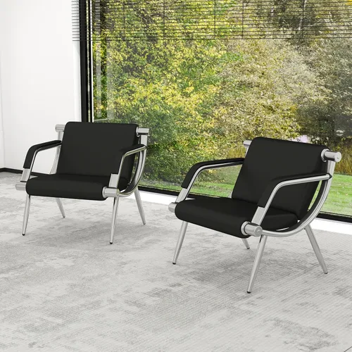 Vista 14 de kinbor - Silla de espera con reposabrazos, asiento de invitados de piel sintética, color negro