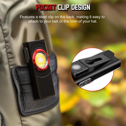 Vista 7 de Linterna EDC recargable Hopedone, linterna LED mini de 700 lúmenes con 8 modos, fuentes de luz duales, linterna magnética con clip, impermeable