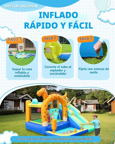 Vista 5 de Doctor Dolphin Castillo inflable de salto con túneles para niños pequeños de 3 a 8 años