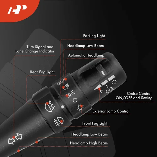 Vista 3 de A-Premium Interruptor de señal de giro, limpiaparabrisas, atenuador de faros (automático), palanca de interruptor multifunción de control de crucero