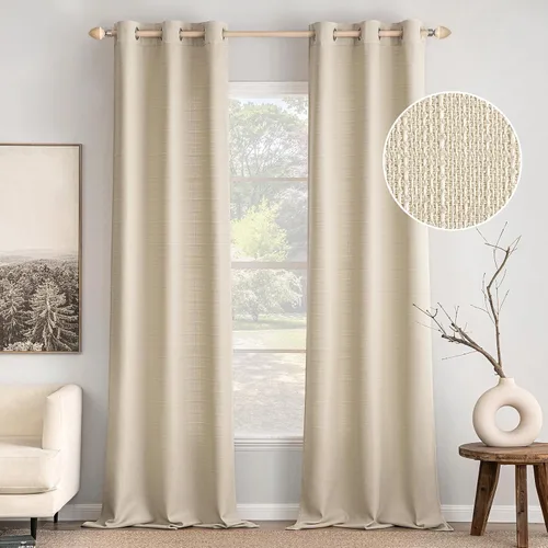 Vista 11 de MIULEE Cortinas texturizadas de lino sintético marrón natural de 84 pulgadas de largo, juego de 2 paneles para sala de estar y dormitorio, tejido