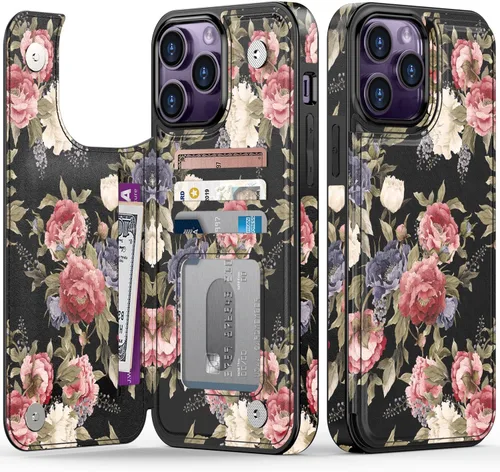 Vista 62 de LETO para iPhone 15 Pro Funda tipo cartera - Tapa tipo folio con patada - Diseños de moda - Tarjetero - Funda protectora para mujeres y niñas - 6.1