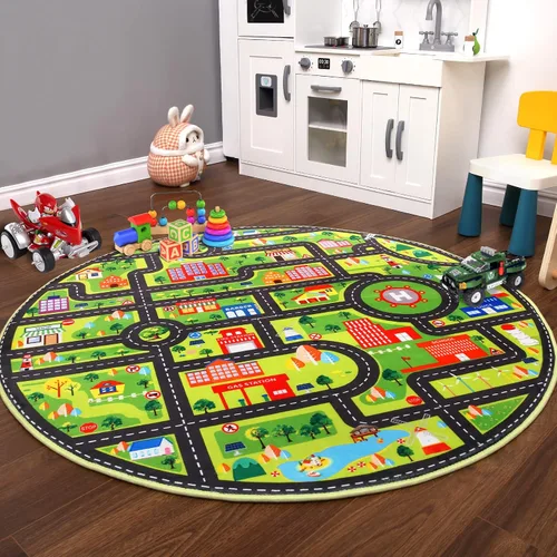 Vista 8 de FairOnly Alfombra infantil de 3 x 5 pies para niños, alfombra de juego para la vida de la ciudad, alfombra educativa para el automóvil, alfombra