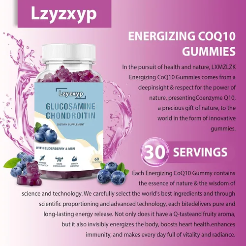 Vista 4 de 1 paquete de gomitas de condroitina de glucosamina de 3000 mg con MSM y saúco, extra fuerte, antioxidante, suplemento de apoyo inmunológico, salud
