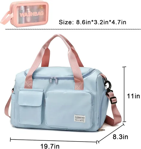 Vista 79 de Pequeña bolsa de gimnasio para mujer, bolsa de viaje con compartimento para zapatos