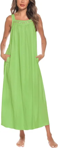 Vista 13 de YOZLY Camisones de algodón para mujer con bordado, sin mangas, con bolsillos S-XXXL