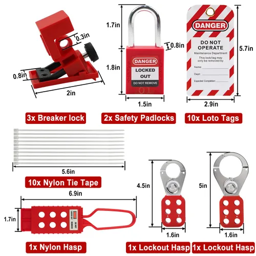 Vista 4 de Kit de etiquetado de bloqueo eléctrico: kits de etiquetas de bloqueo para el cumplimiento de OSHA con cerrojos, cerraduras universales