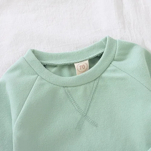 Vista 3 de Conjunto de sudadera para bebé niña y niña, conjunto de ropa de primavera e invierno de manga larga + pantalones a rayas, 2 piezas