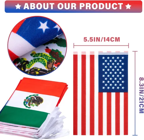 Vista 3 de Banderín de bandera de amistad estadounidense y mexicana, mini banderas de Estados Unidos México, decoración nacional de país para escuela, fiesta