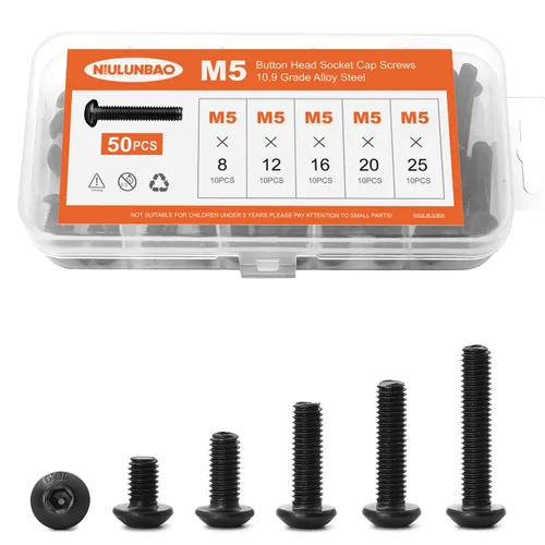 Vista 25 de Tornillos de cabeza de botón M3 x 6 mm, 8 mm, 10 mm, 12 mm, 16 mm, tornillos de cabeza de botón, acero de aleación de grado 10.9, acabado de óxido