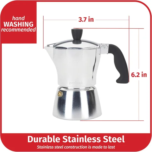 Vista 6 de Goodcook Koffe - Cafetera de 3 tazas de aluminio para café expreso, no eléctrica
