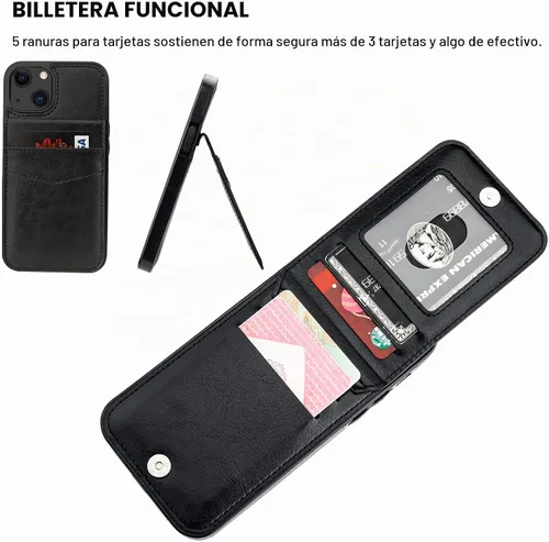 Vista 4 de KIHUWEY Funda Cartera Compatible con iPhone 13 con Soporte para Tarjetas de Crédito, Cierre Magnético de Cuero Premium con Soporte, Funda Protectora