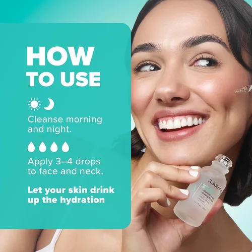 Vista 5 de ClarityRx Dosis diaria de suero facial hidratante de ácido hialurónico de agua, tratamiento hidratante diario natural a base de plantas para piel