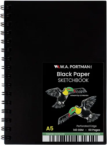 Vista 9 de WA Portman - Cuaderno de bocetos de papel negro A4 (8.3" x 11.7"), papel negro para marcadores de 140 GSM sin ácidos, 60 páginas (30 hojas), diario