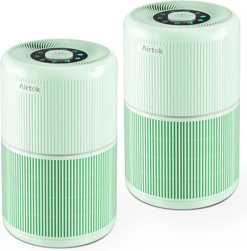 Vista 10 de AIRTOK Paquete de 2 purificadores de aire para el hogar, dormitorio, oficina, escritorio, con 12 esponjas de fragancia, filtro HEPA H13, filtración