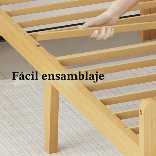 Vista 5 de Marco de cama de madera de bambú de 12 pulgadas con cabecero y estribo, marco de cama con soporte de listones de metal, resistente, no necesita
