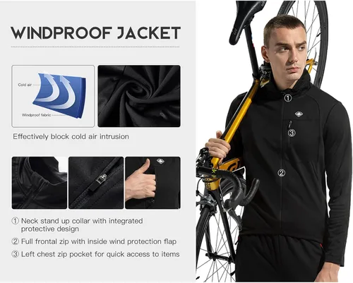 Vista 4 de Santic Men's Cycling Jacket Winter Thermal Fleece Windproof Breathable Reflective Softshell Windbreaker Running Jackets