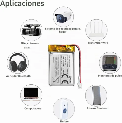 Vista 8 de EEMB Batería de polímero de litio 3.7 V 250 mAh 502030 Lipo Batería recargable con conector JST de cable para VXI Blue Parrott - Confirma