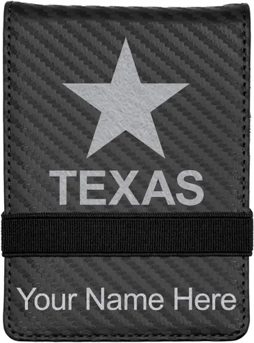 Vista 8 de LaserGram Mini bloc de notas, bandera de Texas, grabado personalizado incluido (negro con oro)