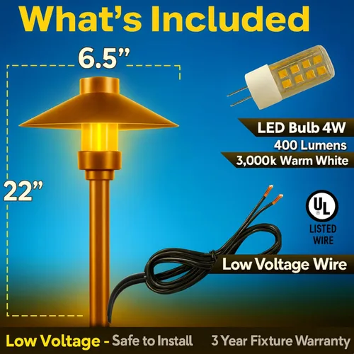 Vista 4 de Luz LED Pathway 126 para paisaje (paquete de 4) 12 V, cobre sólido, bajo voltaje, 4 W, G4, bombilla LED incluida para exteriores, hongos, seguridad