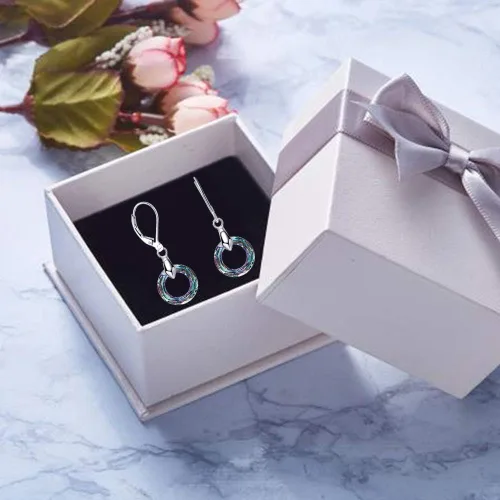 Vista 5 de 925 Sterling Silver Circle Earrings with Austria Crystal Leverback Dangle Earrings Hypoallergenic Jewelry for Women Mom