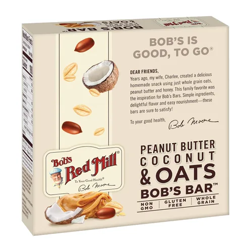 Vista 3 de Bob's Red Mill Snack Bar con mantequilla de maní y coco y avena, 5 barras