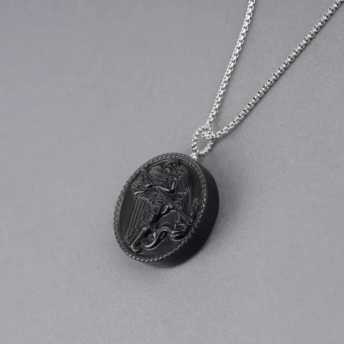 Vista 5 de COAI Religious Jewelry Collar de obsidiana de San Miguel