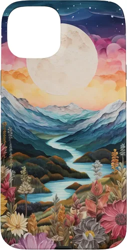 Vista 9 de Boho Chic Floral Moon Mountain Landscape Cute Pastel Design Case for iPhone 17